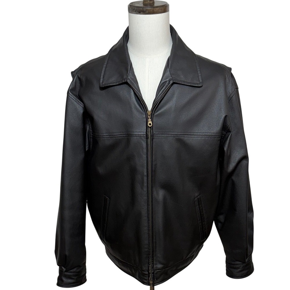 Vintage Airborne Leathers Jacket Mens Large Black Bomber Full Zip‎ Liner Coat